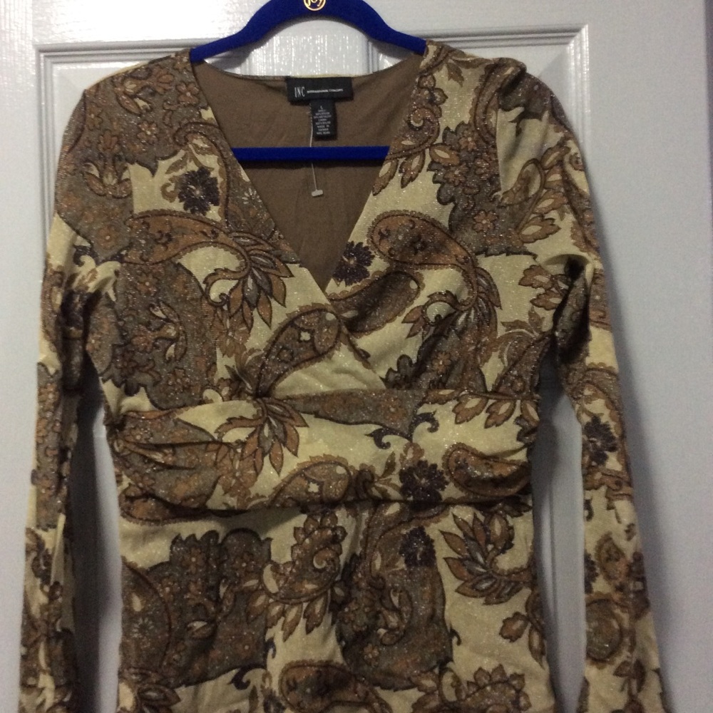 INC Metallic Top with Sheer Sleeves size L